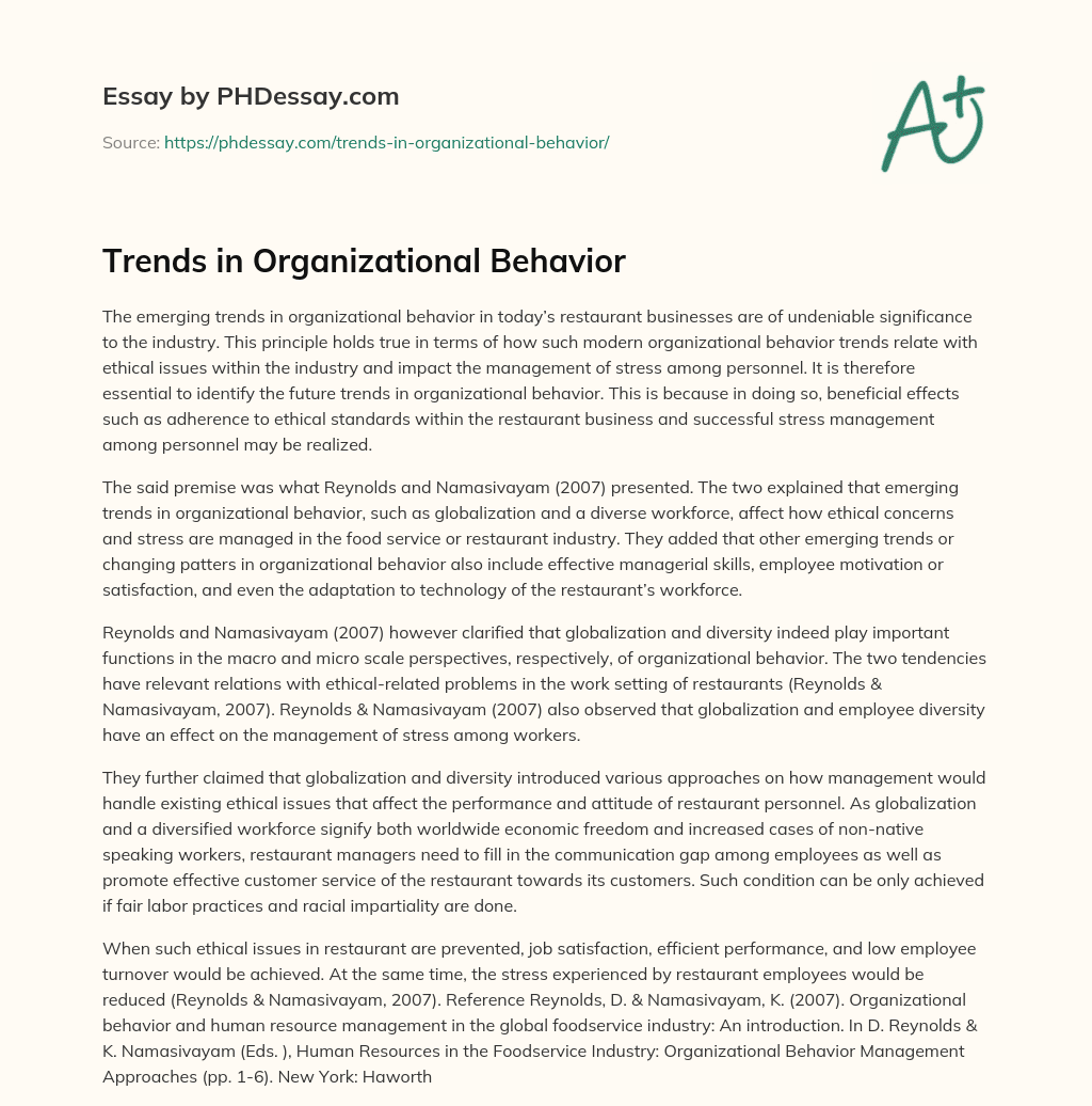 Trends in Organizational Behavior essay