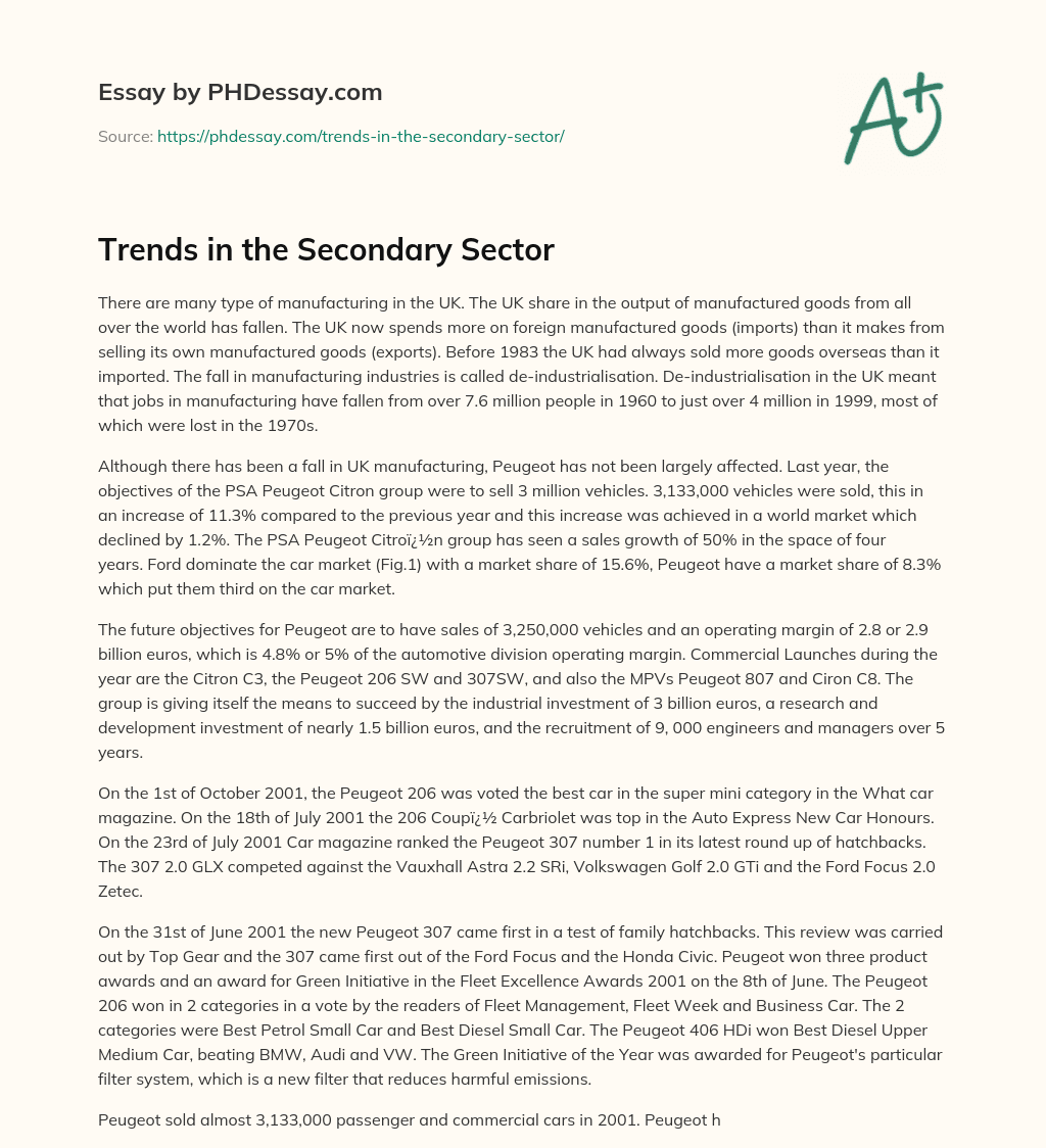 Trends in the Secondary Sector essay