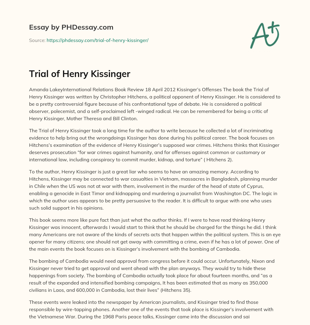 Trial of Henry Kissinger essay