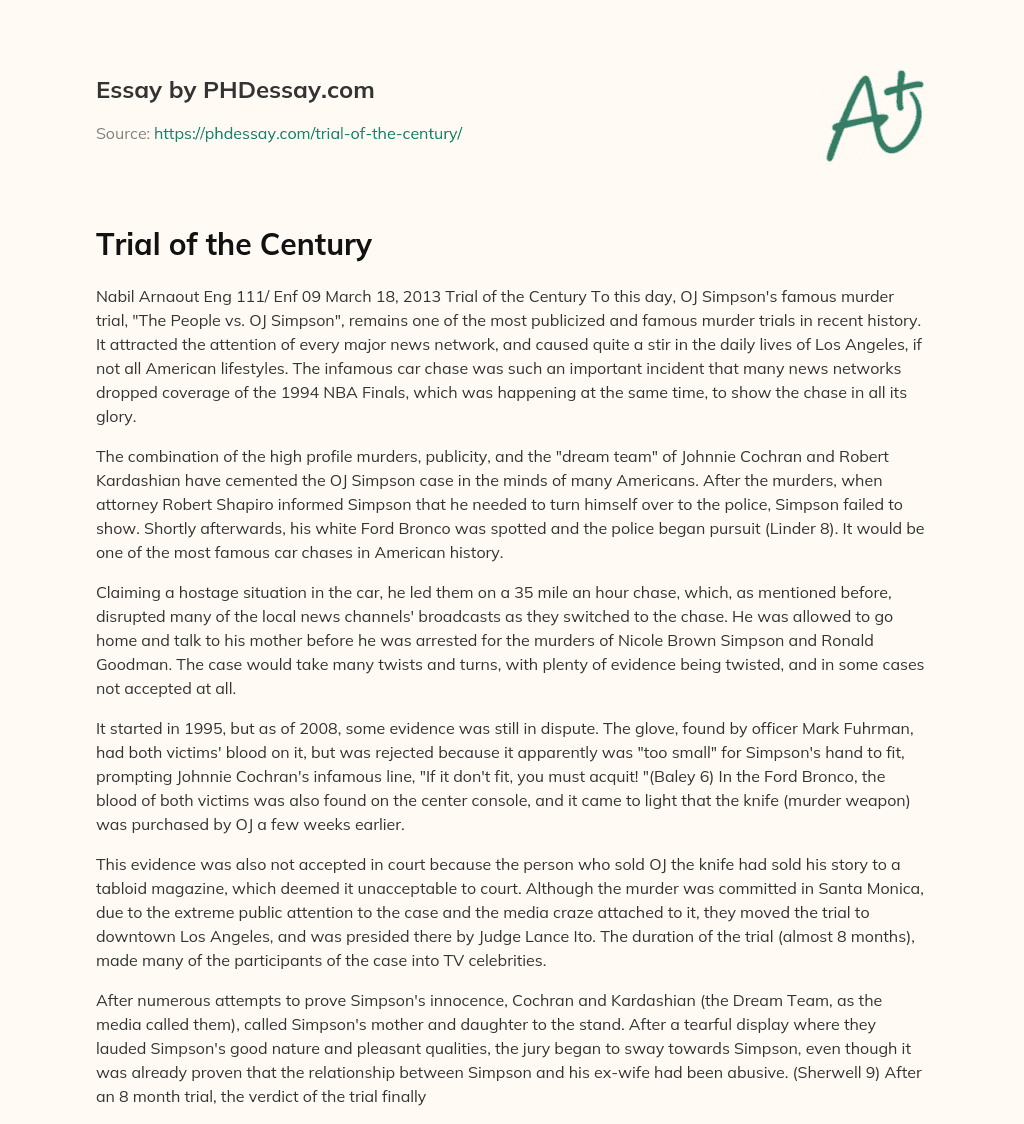 Trial of the Century essay
