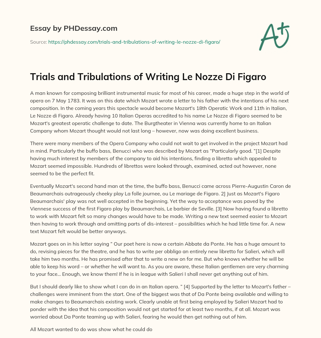 Trials and Tribulations of Writing Le Nozze Di Figaro essay