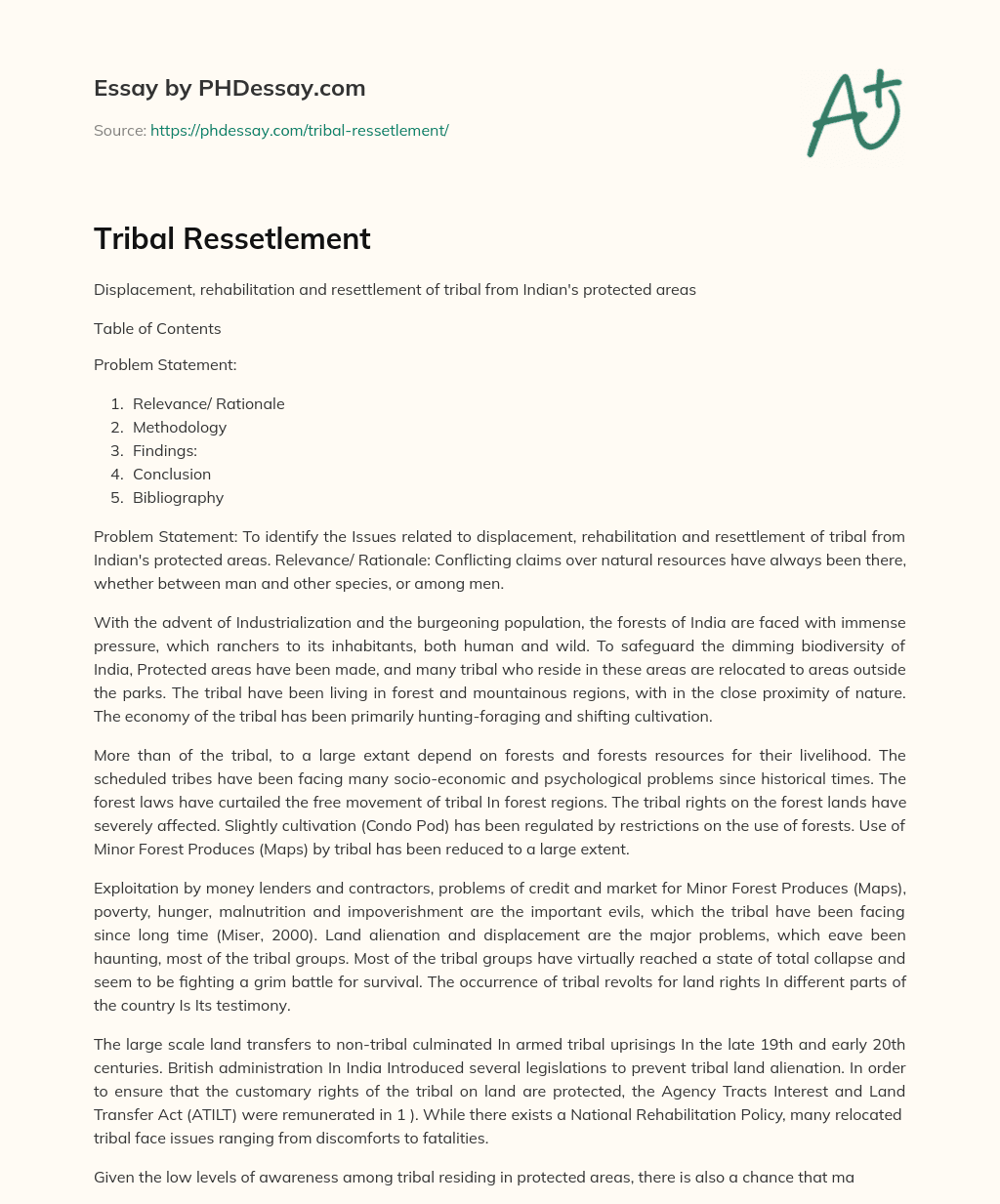 Tribal Ressetlement essay