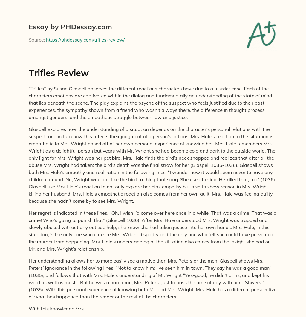 Trifles Review essay