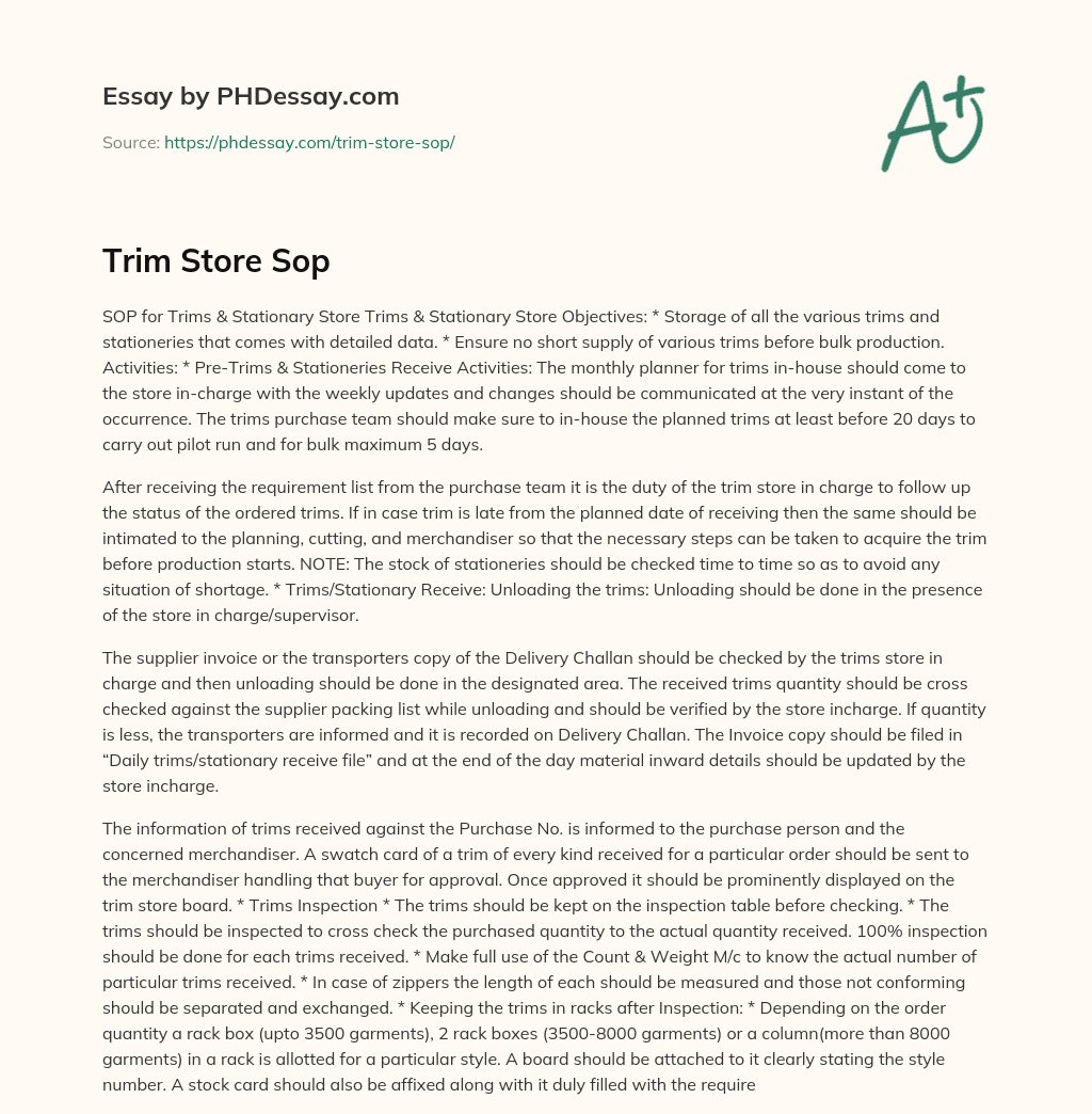 Trim Store Sop essay