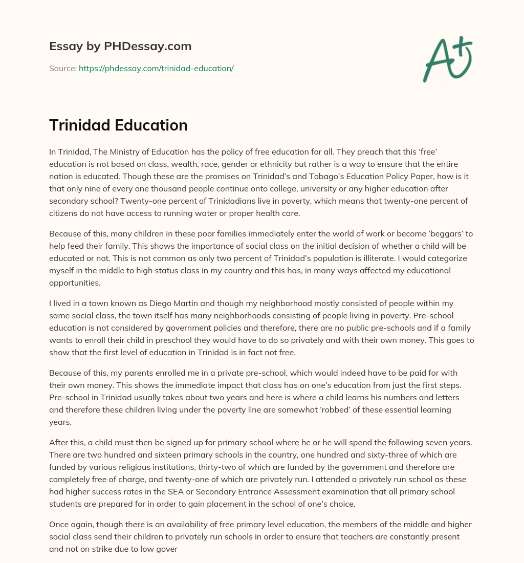 Trinidad Education essay