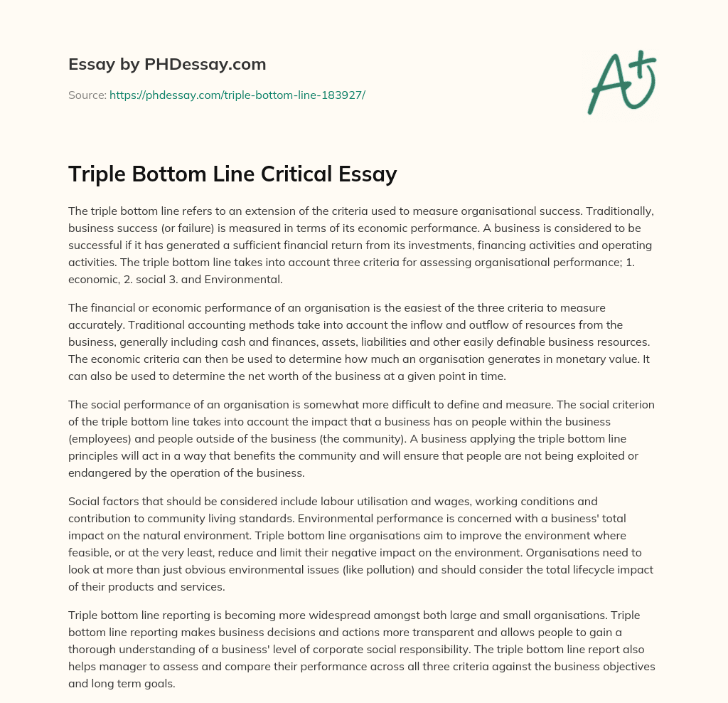 Triple Bottom Line Critical Essay essay