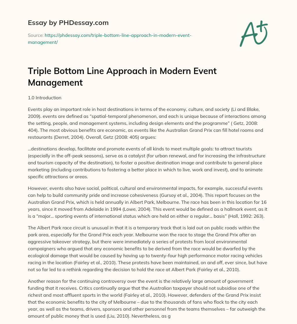 Triple Bottom Line Approach in Modern Event Management essay