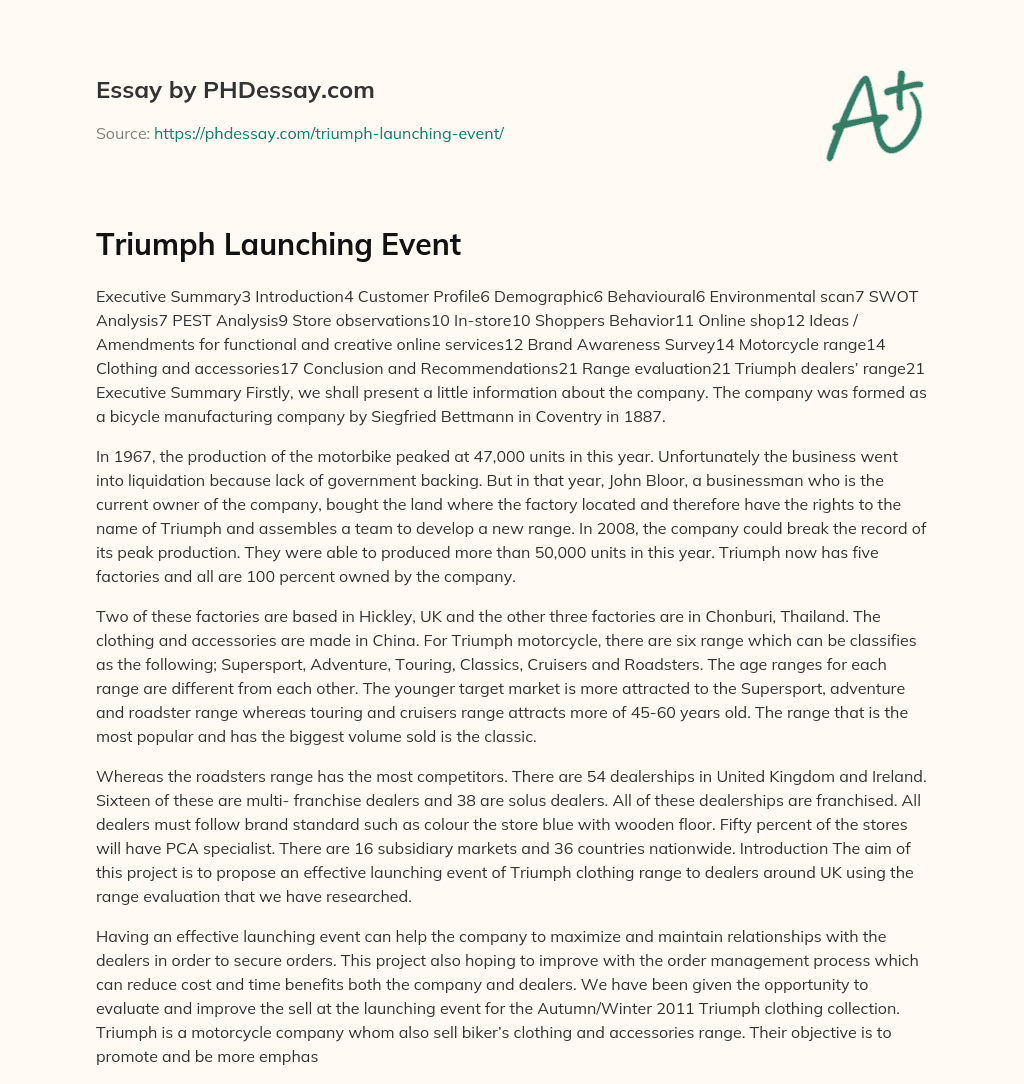 Triumph Launching Event essay