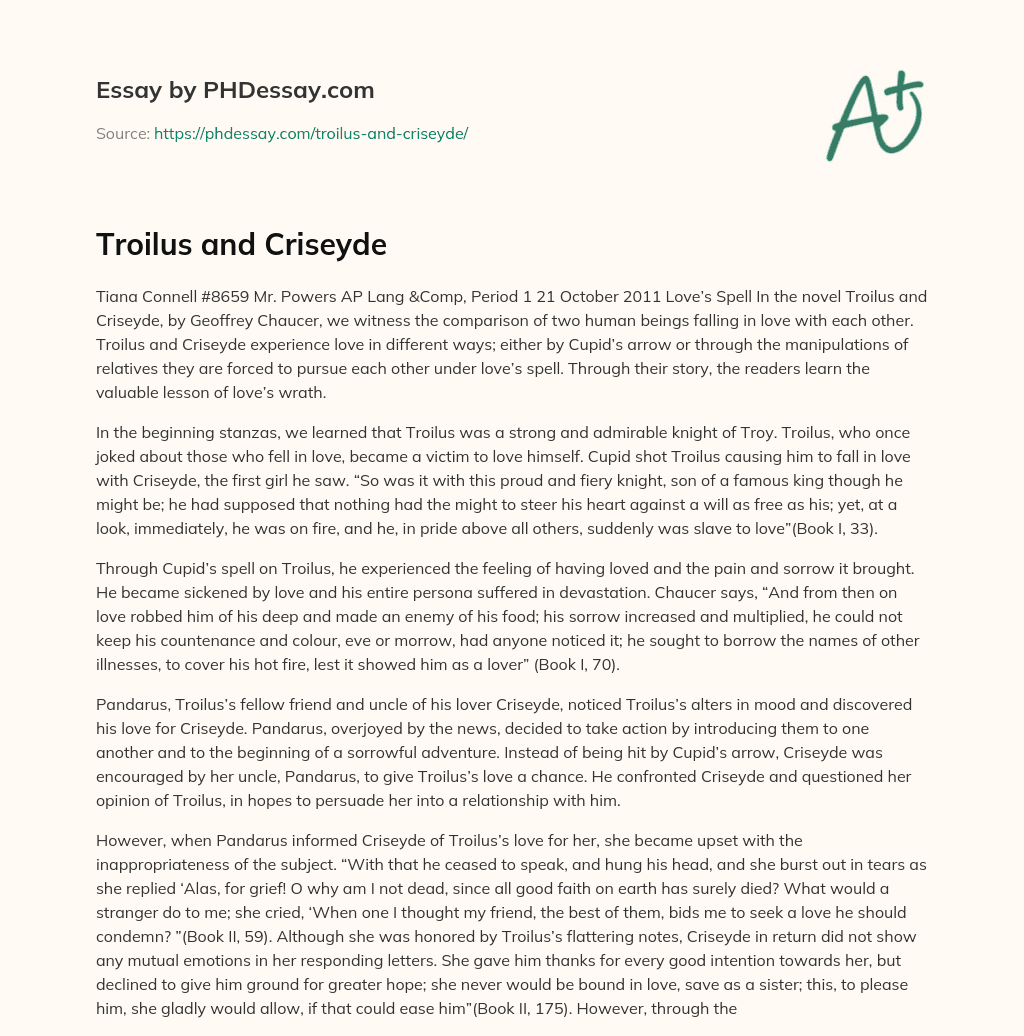 Troilus and Criseyde essay