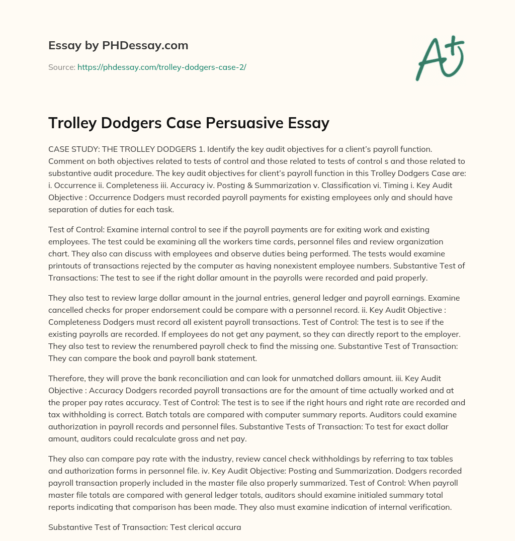 Trolley Dodgers Case Persuasive Essay essay