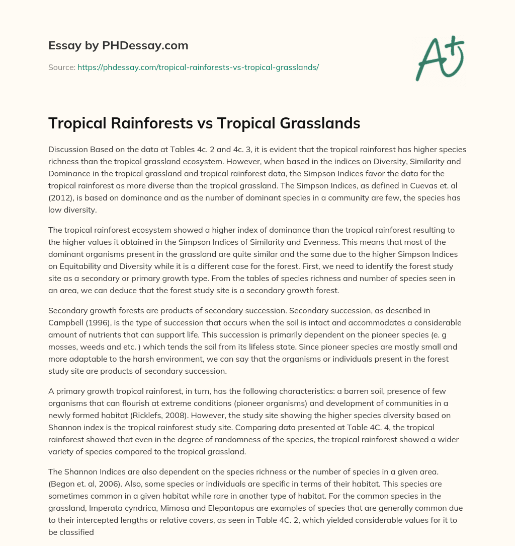 Tropical Rainforests vs Tropical Grasslands essay
