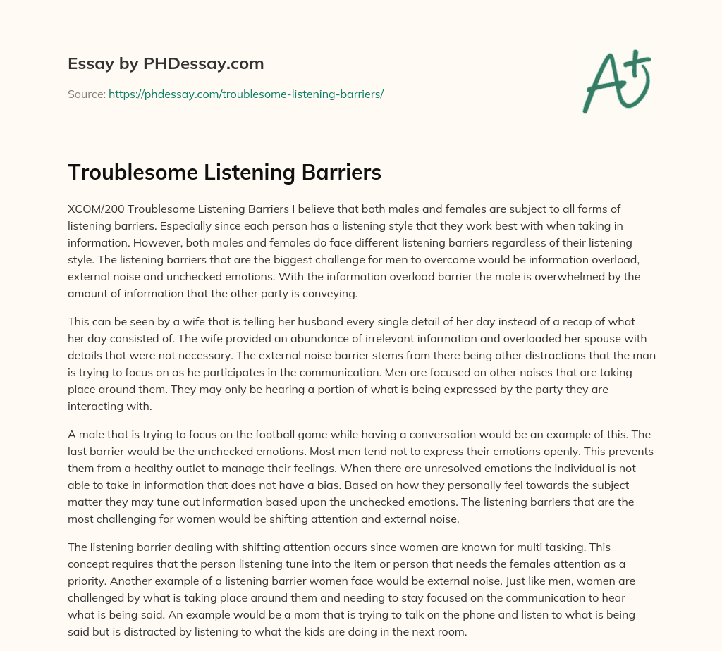 Troublesome Listening Barriers essay