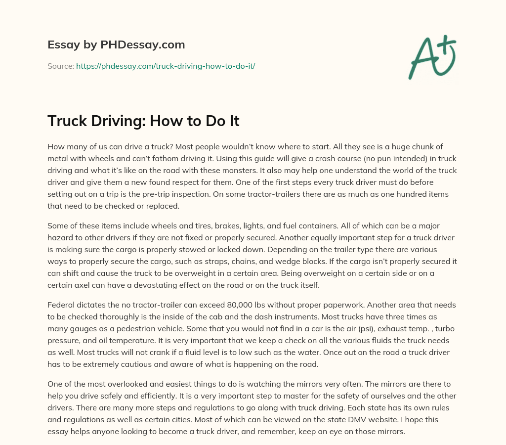 Truck Driving: How to Do It essay