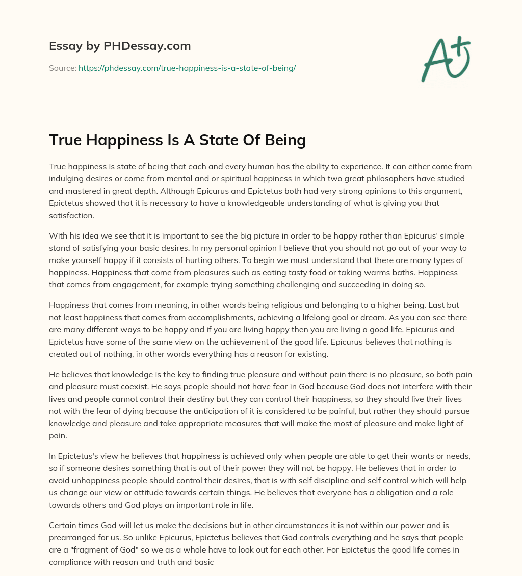 True Happiness Is A State Of Being essay