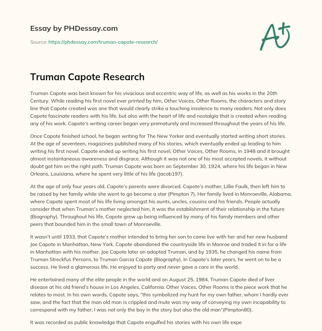Truman Capote Research essay