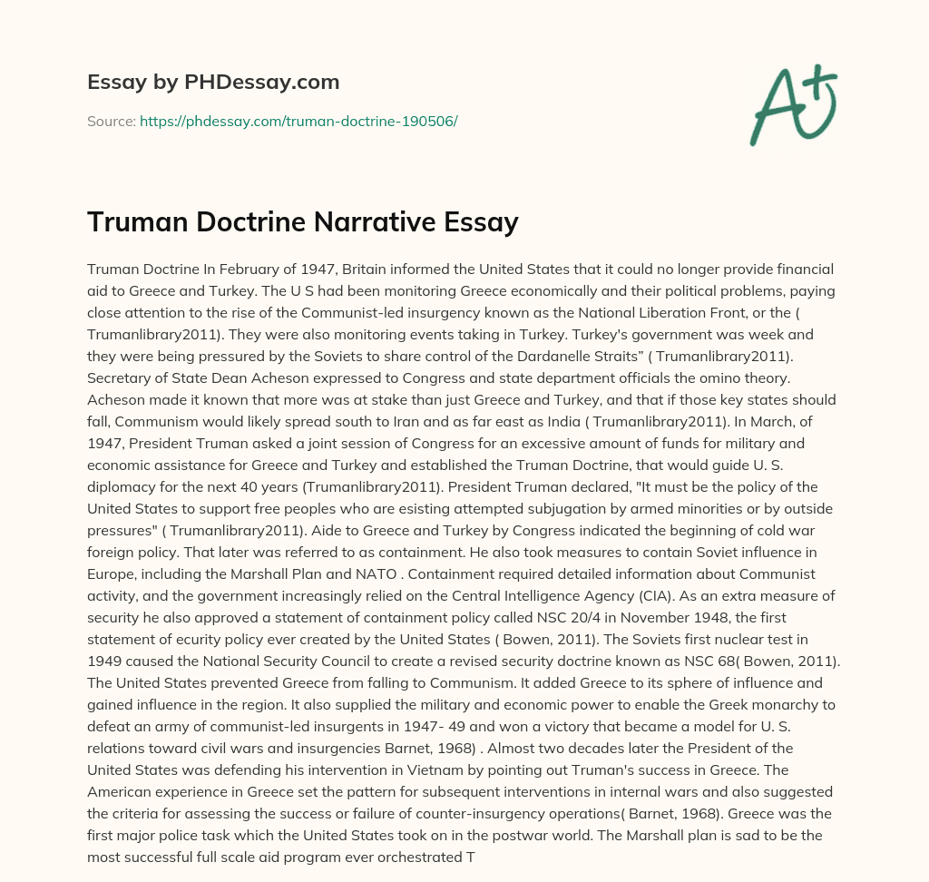 Truman Doctrine Narrative Essay essay