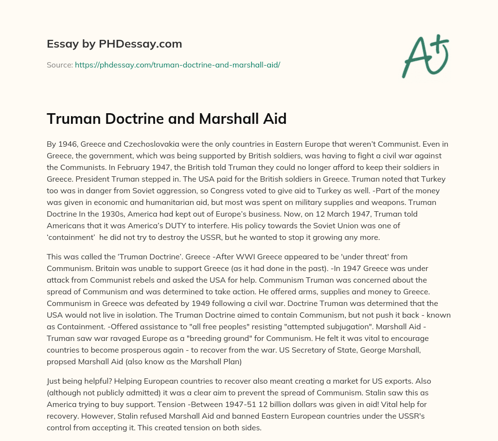 Truman Doctrine and Marshall Aid essay
