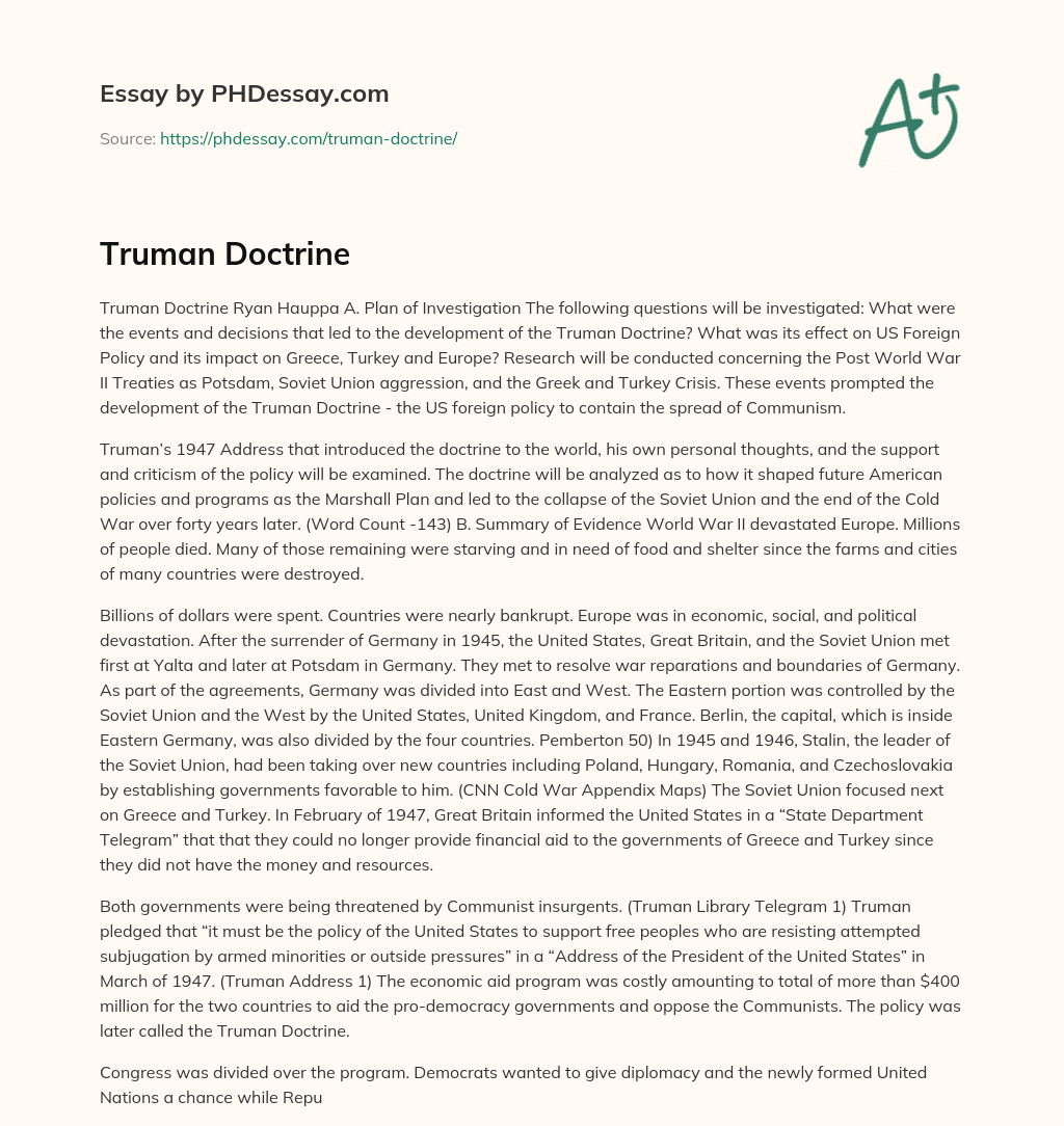 Truman Doctrine essay