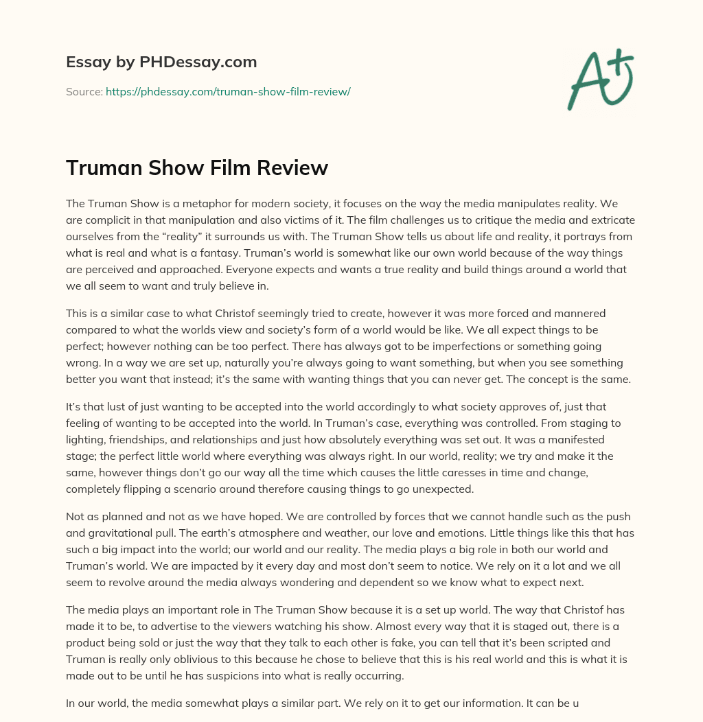 Truman Show Film Review essay
