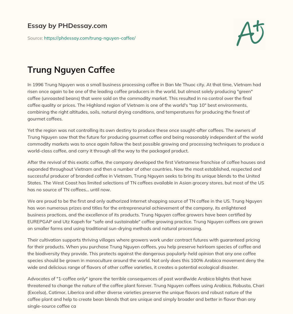 Trung Nguyen Caffee essay