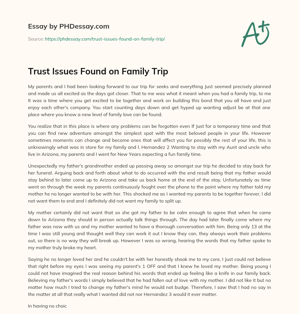 Trust Issues Found on Family Trip essay
