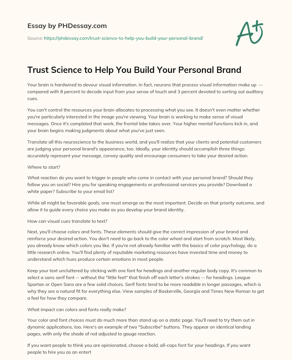 Trust Science to Help You Build Your Personal Brand essay