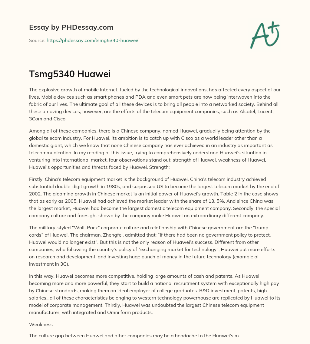 The Ambition of Huawei: Catching up with Cisco in the Global Telecom Industry essay