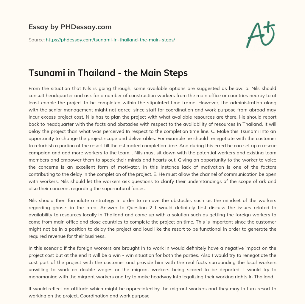 Tsunami in Thailand – the Main Steps essay