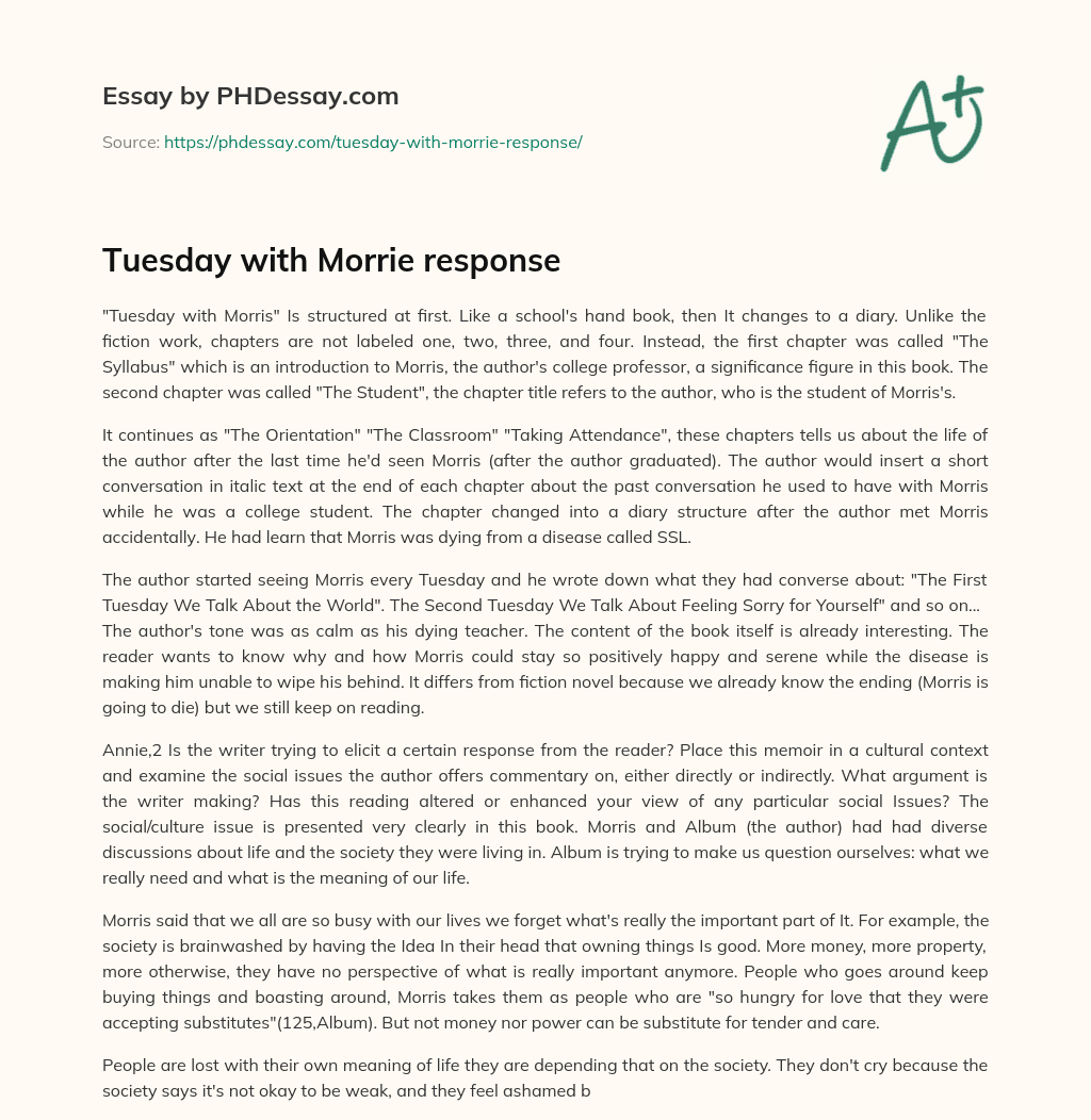 Tuesday with Morrie response essay