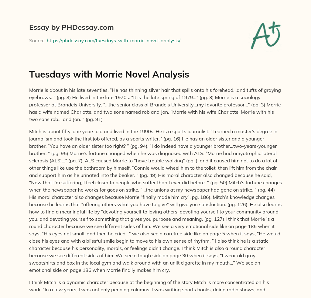 Tuesdays with Morrie Novel Analysis essay