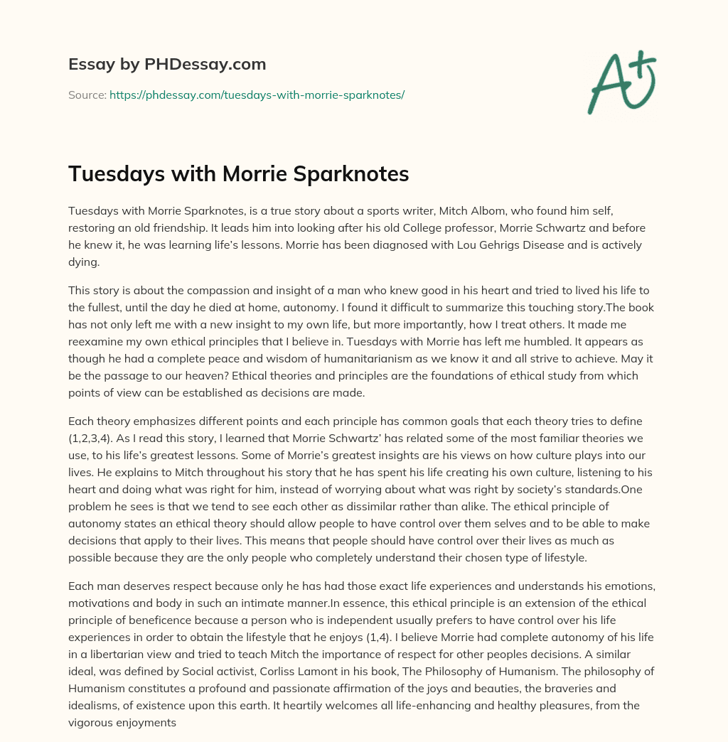 Tuesdays with Morrie Sparknotes essay