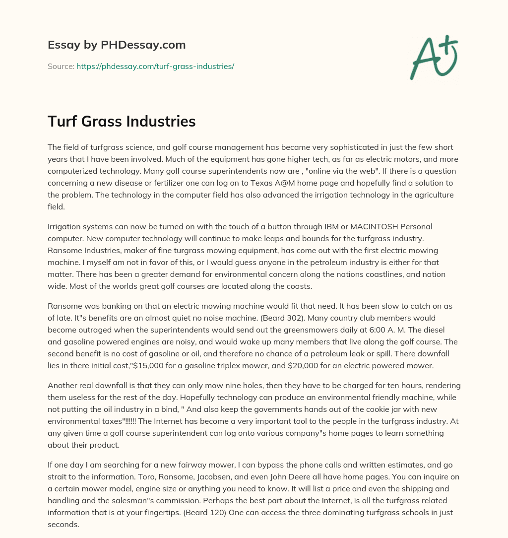 Turf Grass Industries essay