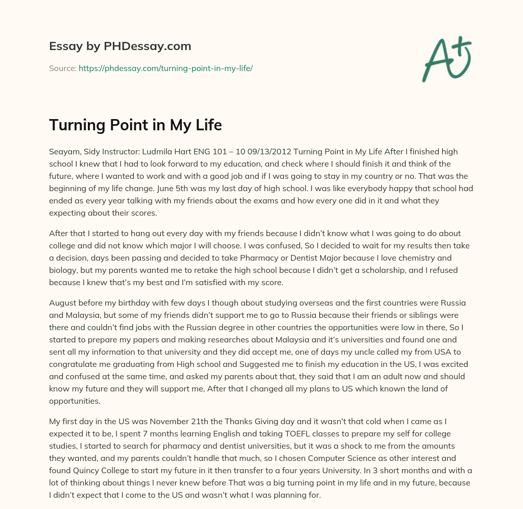 essay about turning point in life