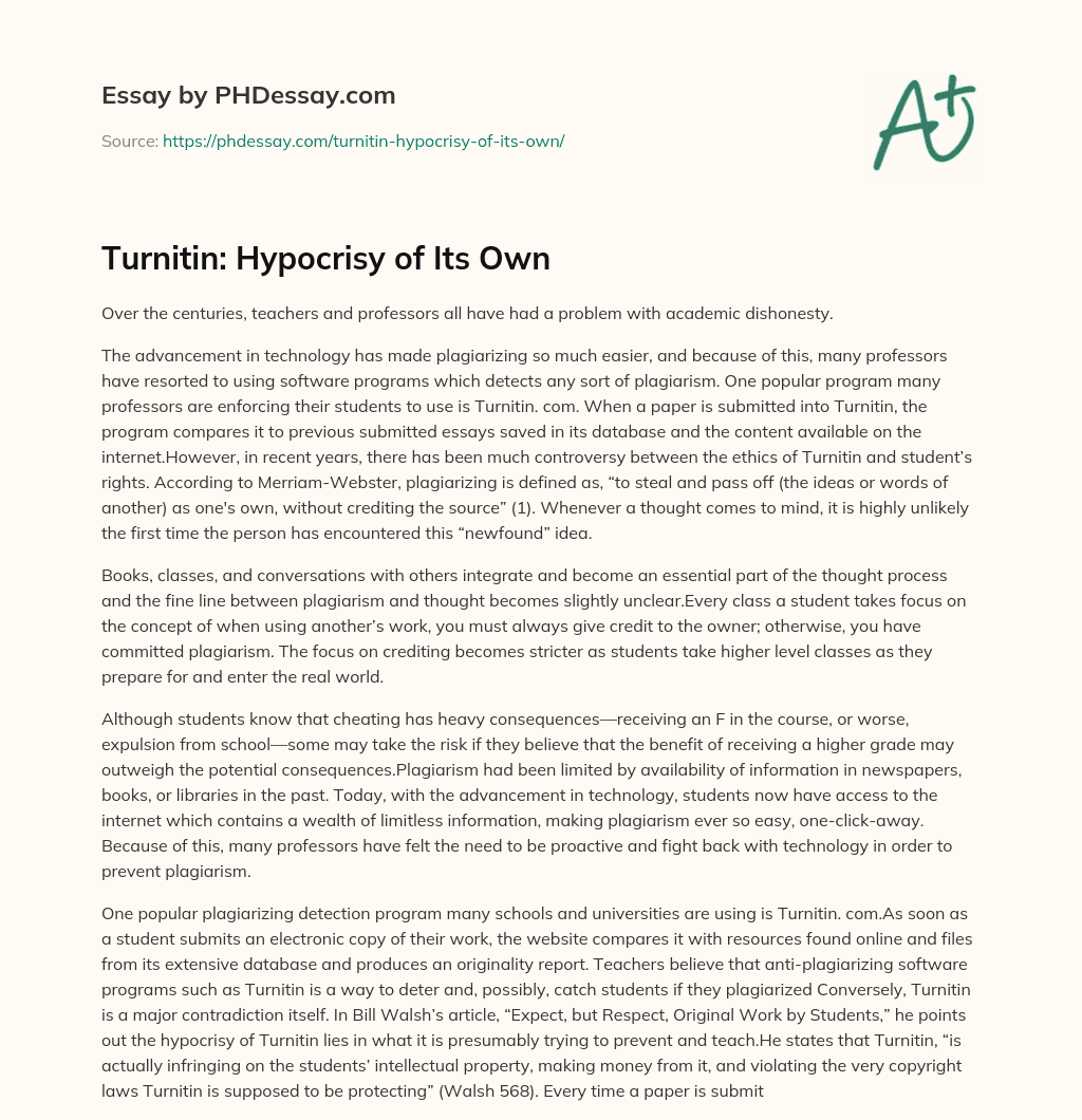 Turnitin: Hypocrisy of Its Own essay