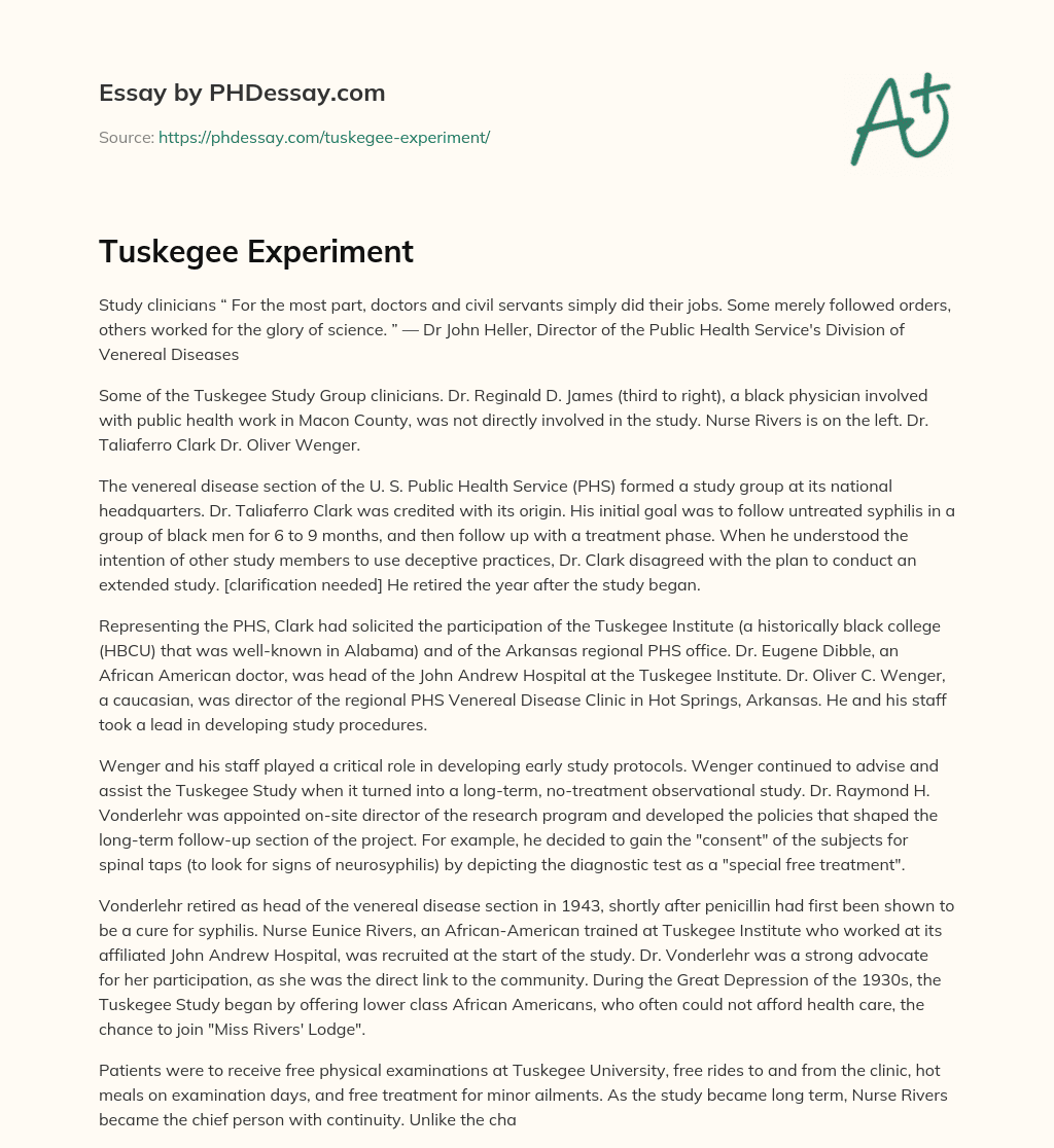 Tuskegee Experiment essay