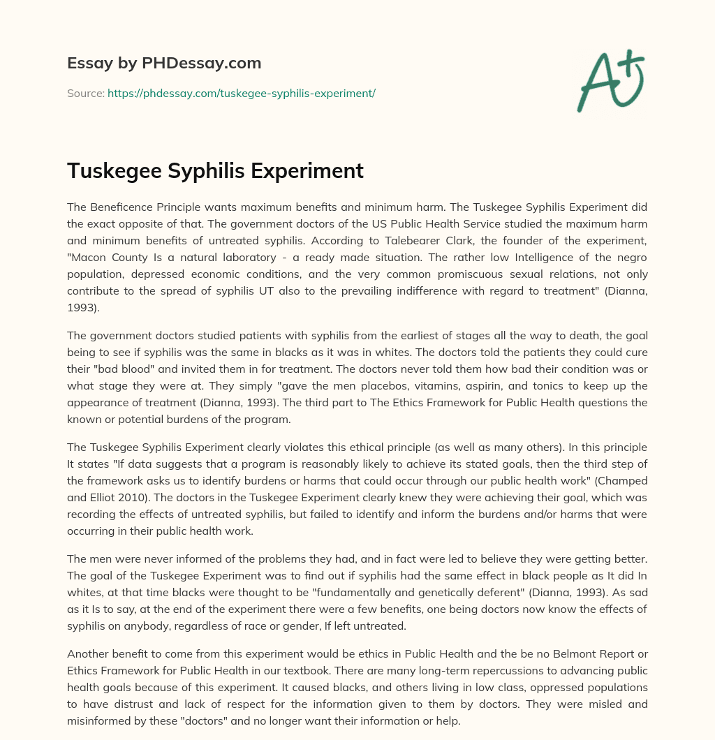 Tuskegee Syphilis Experiment essay