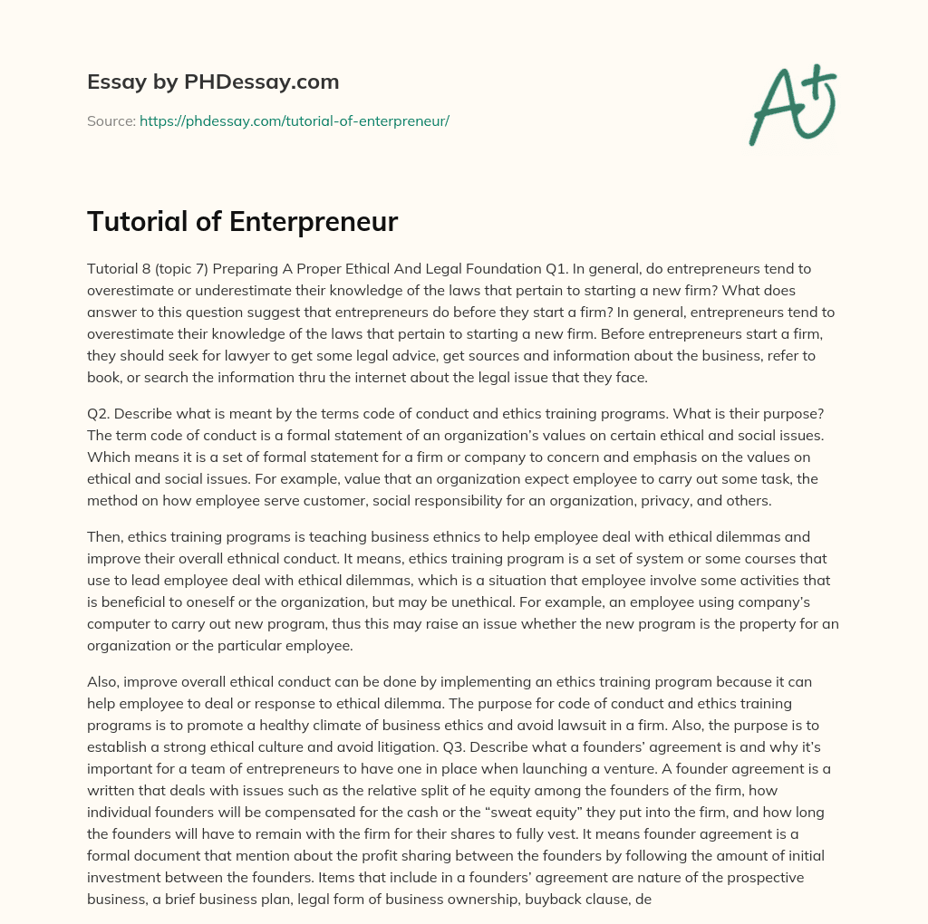 Tutorial of Enterpreneur essay