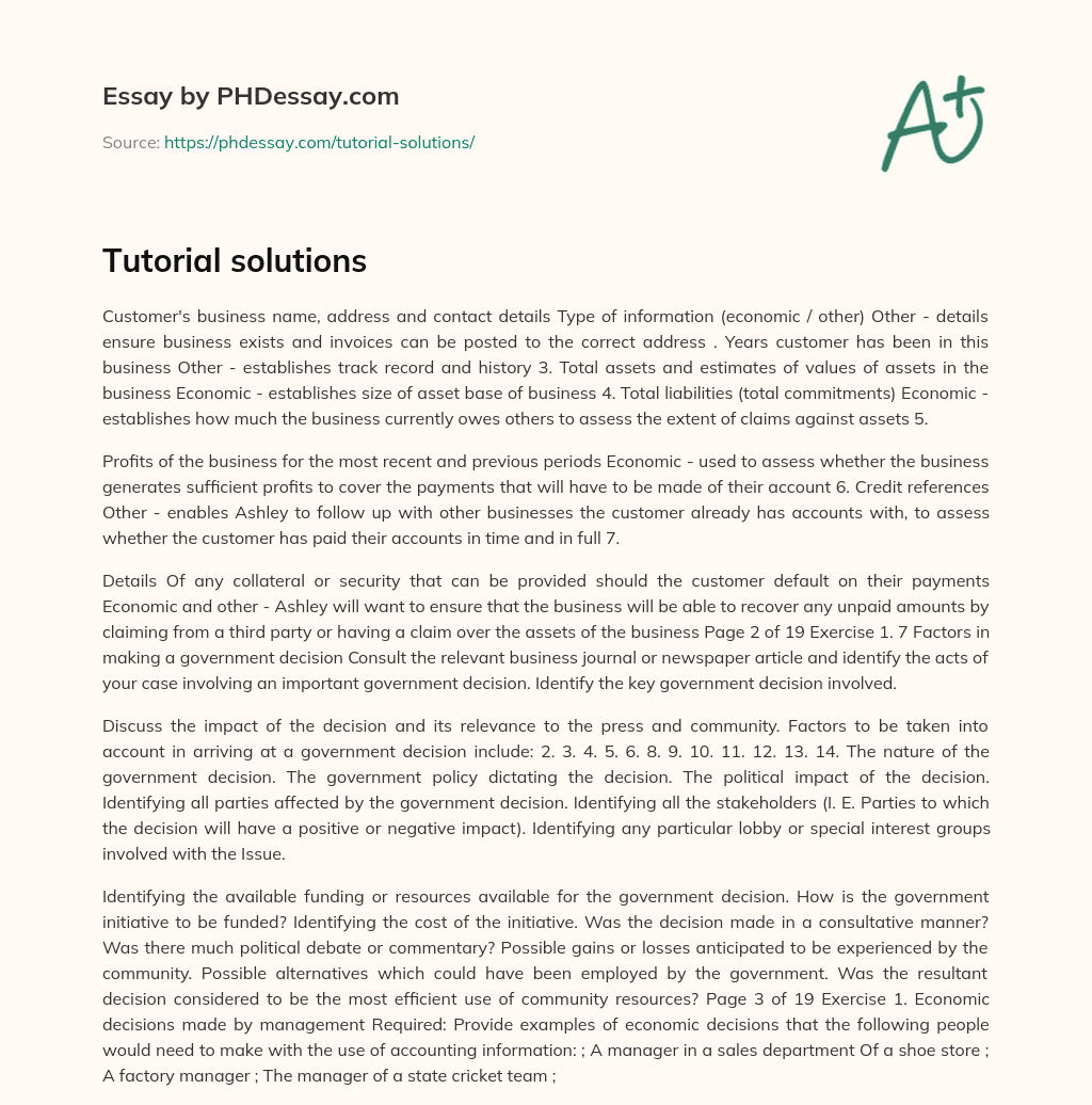 Tutorial  solutions essay