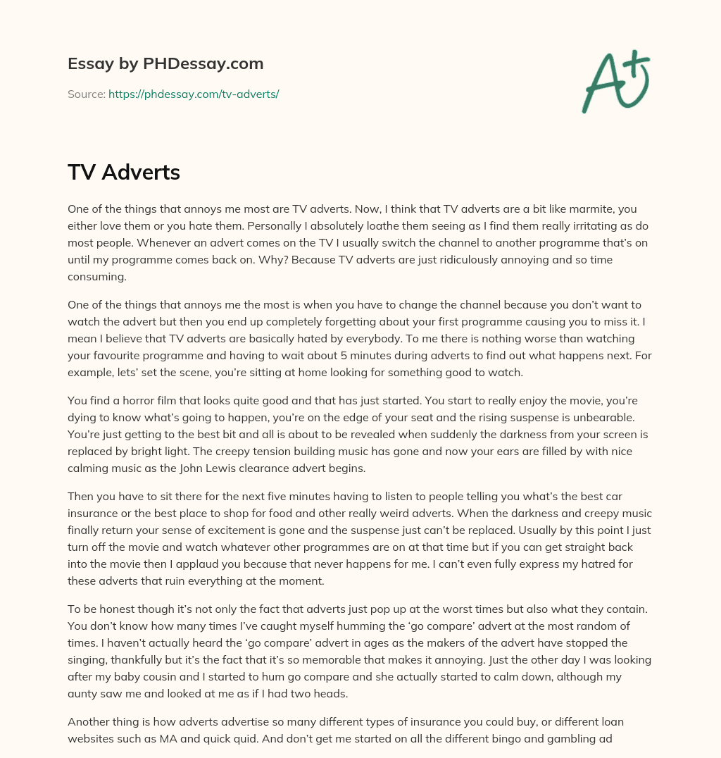 TV Adverts: Love Them or Hate Them? essay