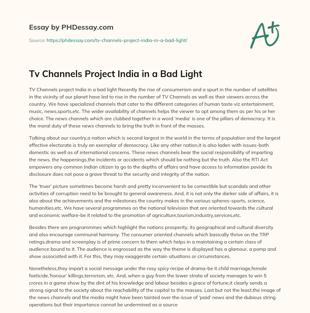 Tv Channels Project India in a Bad Light essay