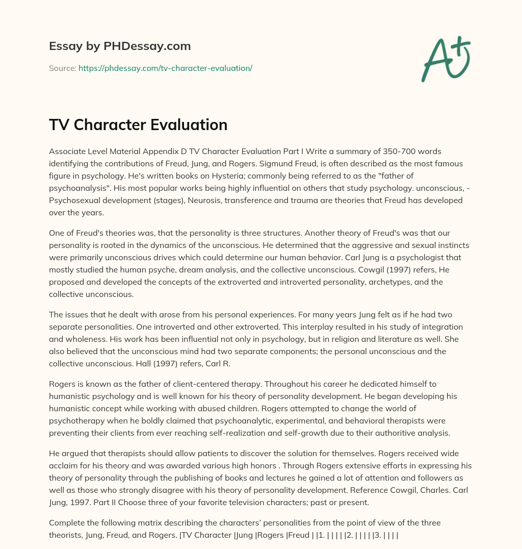TV Character Evaluation essay