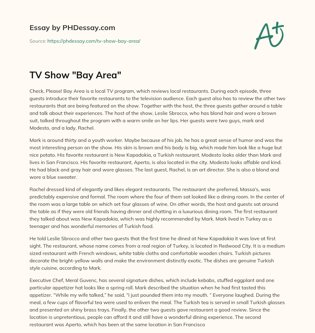 TV Show “Bay Area” essay