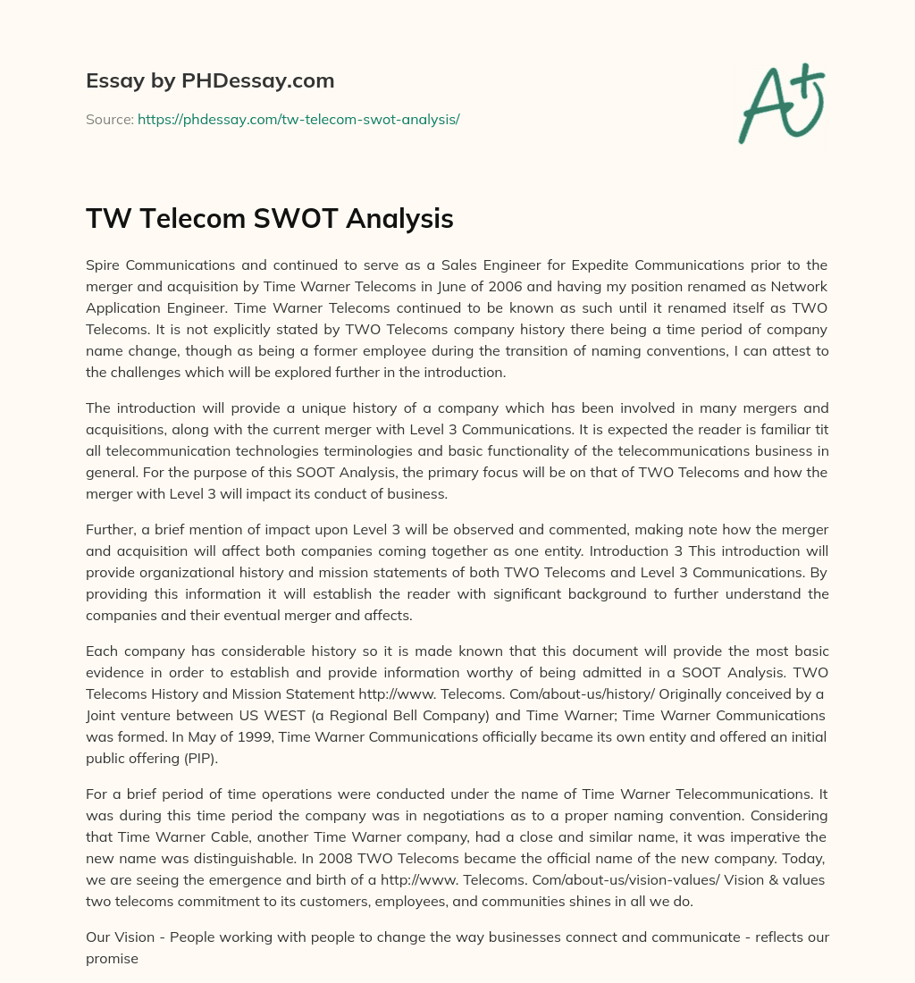 TW Telecom SWOT Analysis essay