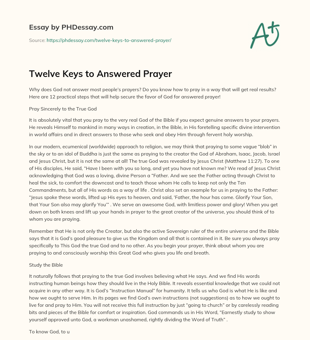 Twelve Keys to Answered Prayer essay
