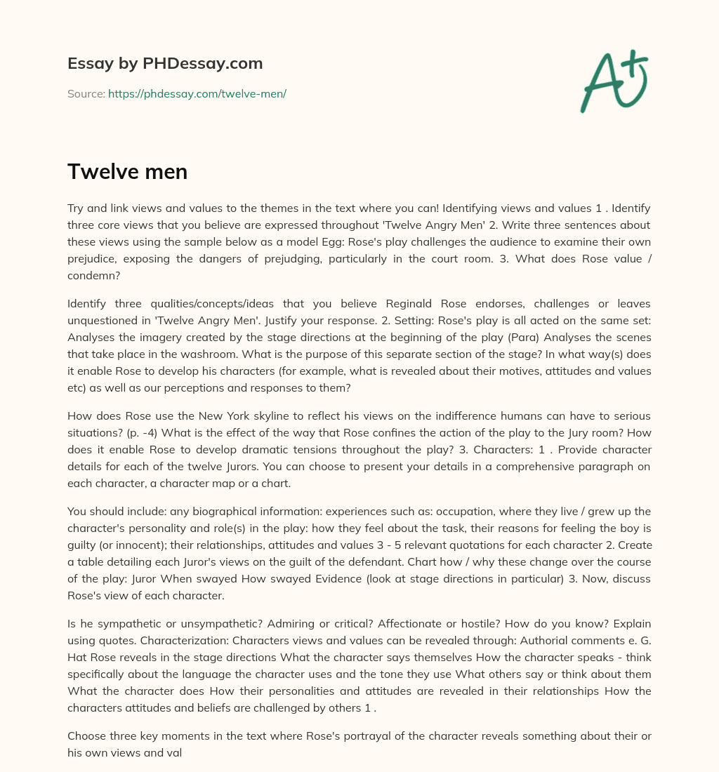 Views, Values, and Imagery in Twelve Angry Men essay