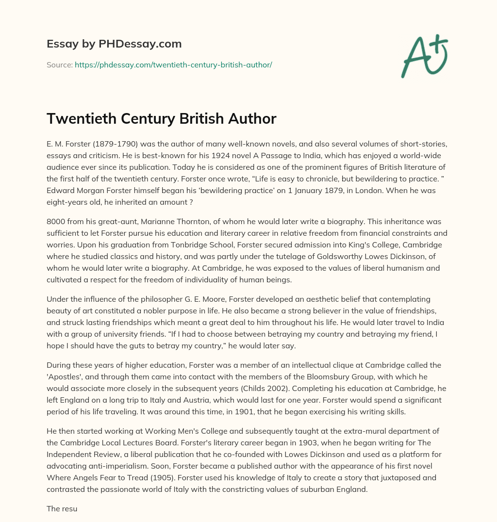 Twentieth Century British Author essay