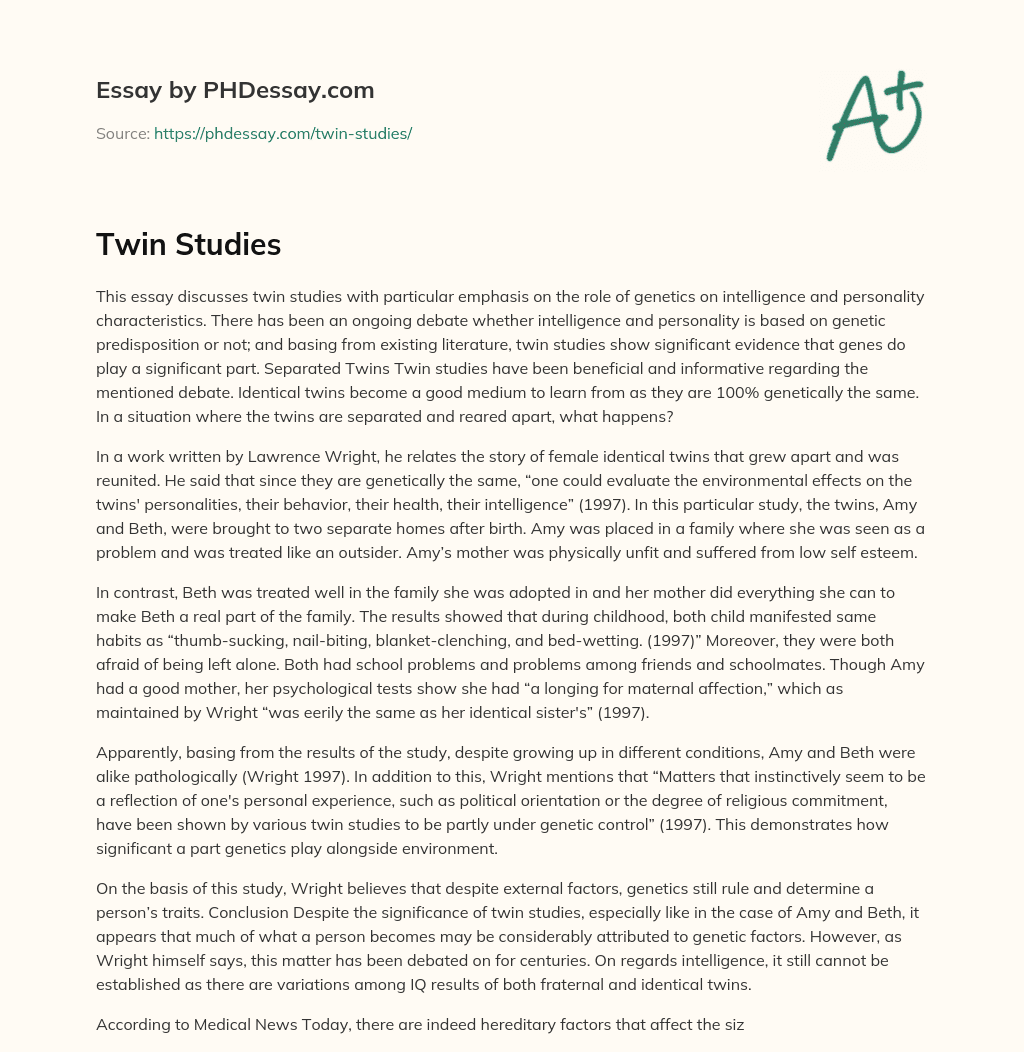 Twin Studies essay