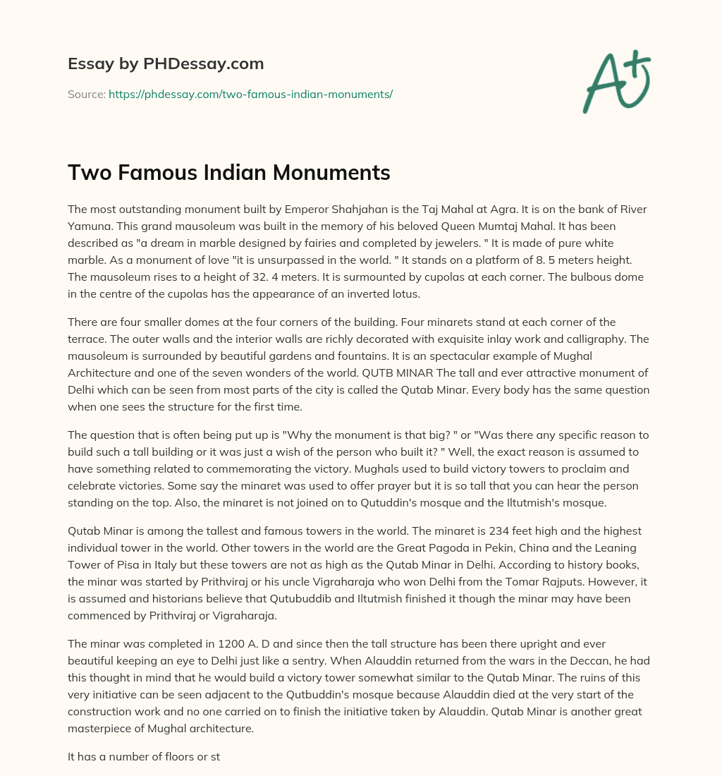 Two Famous Indian Monuments essay