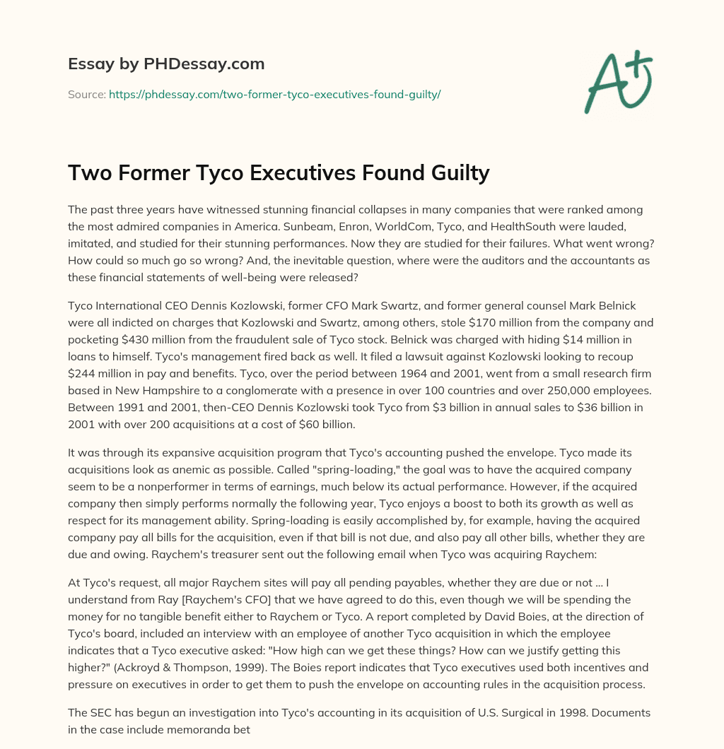 Two Former Tyco Executives Found Guilty essay