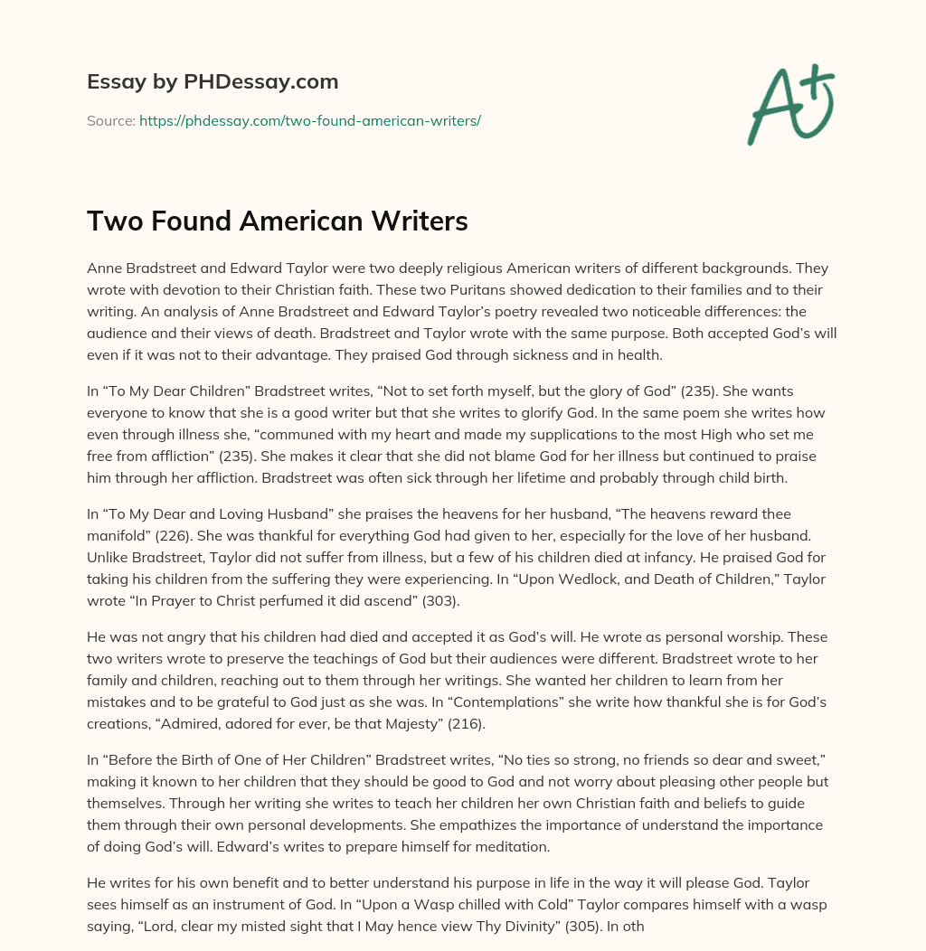 Two Found American Writers essay